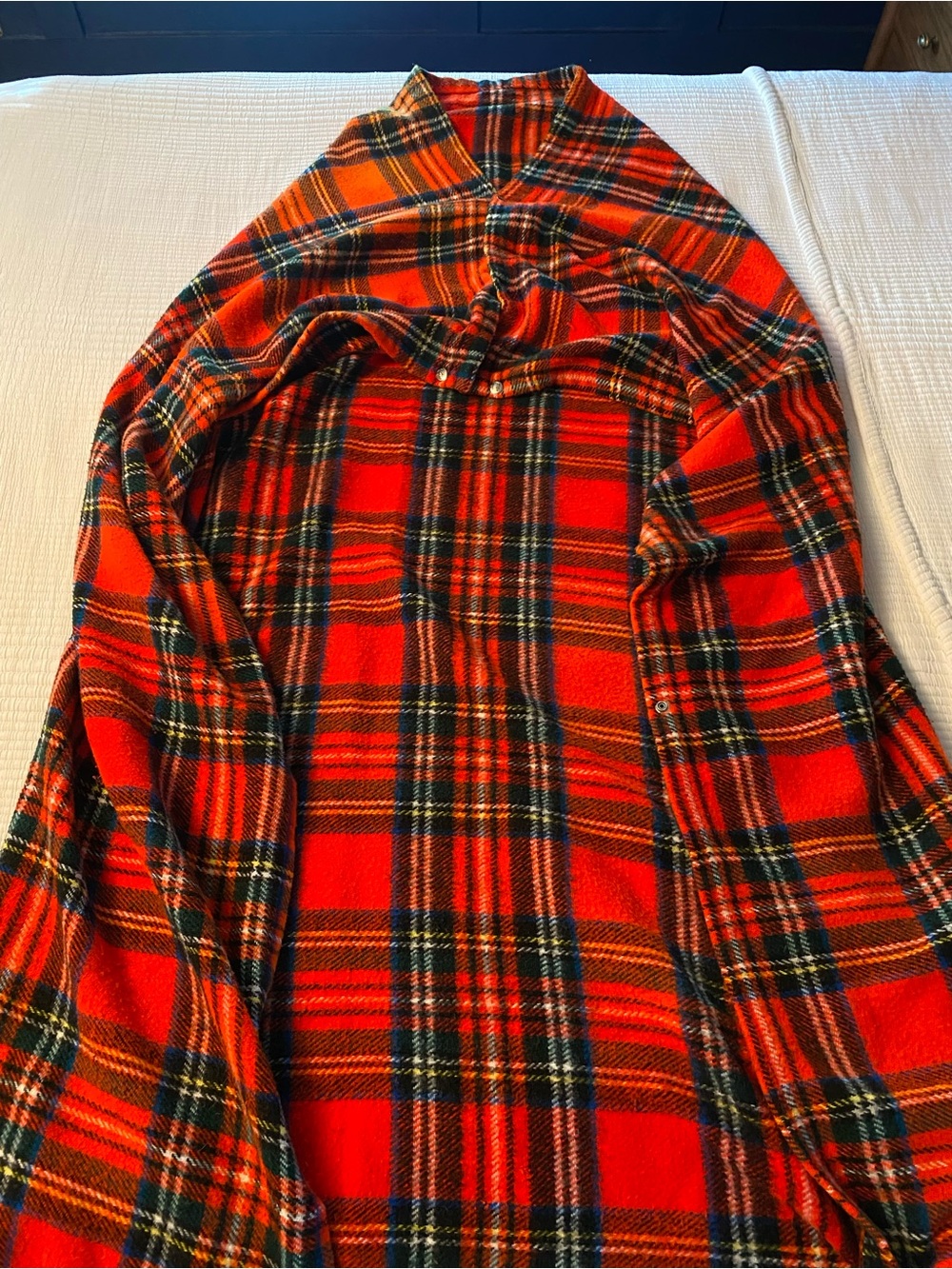 Vintage Tennessee Woolen Mills Red Plaid Stadium Blanket Wearable w/ Snaps